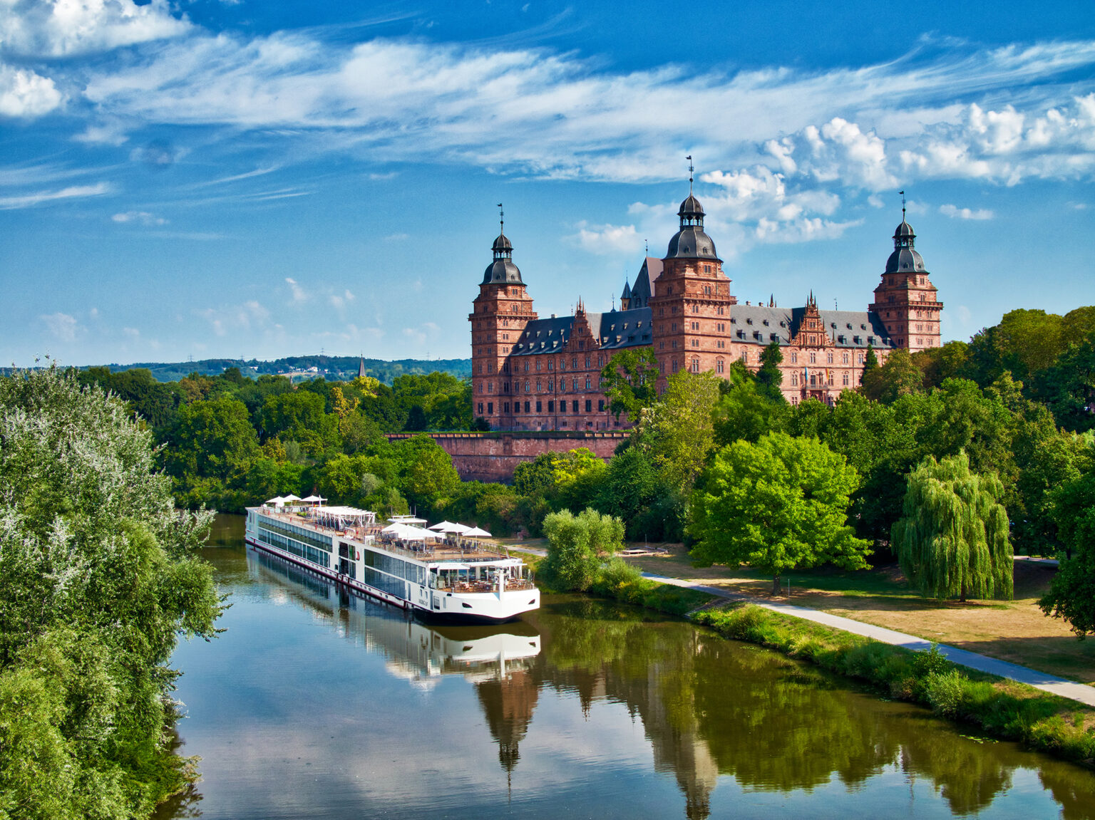 Historic riverside architecture in Aschaffenburg, Germany.